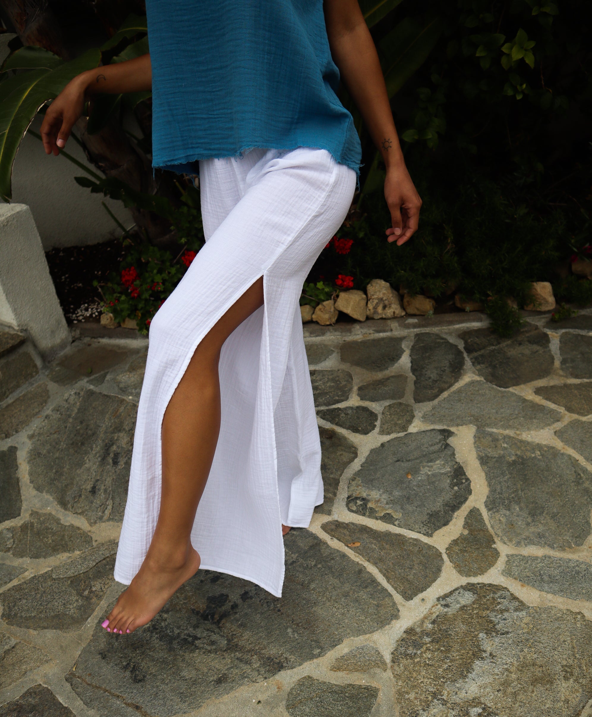Side Slit Pants - White