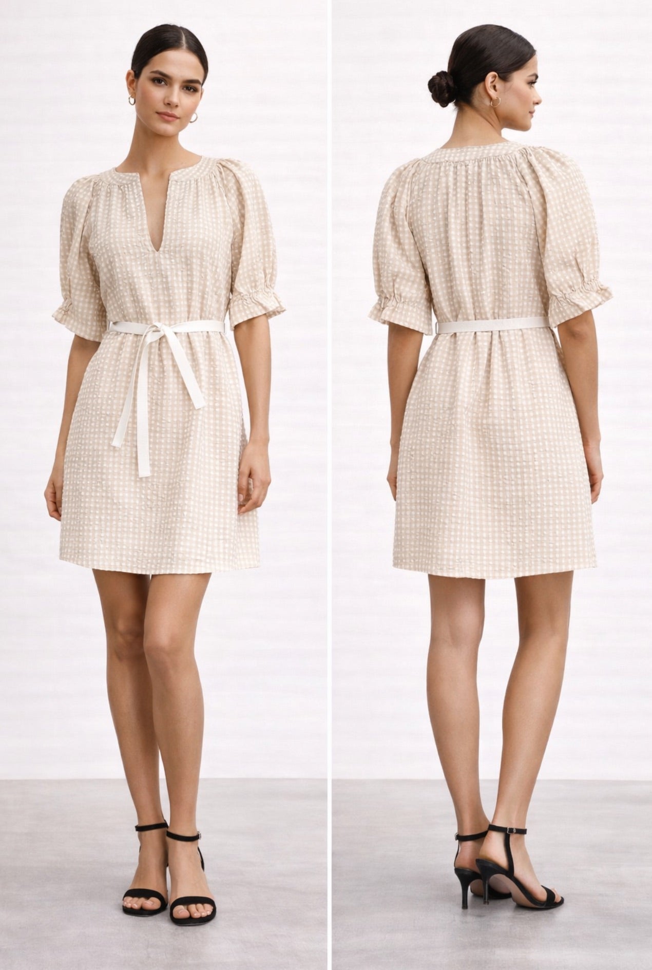 Natasha Dress - Tan/White