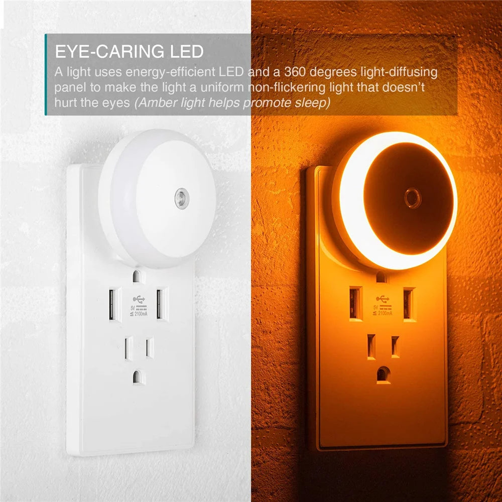 Smart Sensor Round Plug in Wall Night Lamp