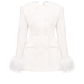 Elegant White Feather Cuff Double Breasted Women’s Blazer Coat