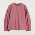 Soft Rose Button Front Blouse with Relaxed Fit Long Sleeves