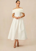 Elegant Off Shoulder White Midi A Line Women Dress