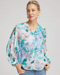 Elegant Floral Print V Neck Women Casual Blouse Shirt